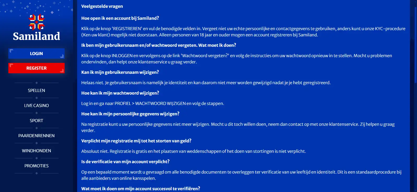 Actuele Samiland betaalomgeving met beschikbare betaalmethoden